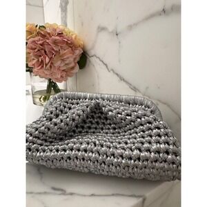 Veronica Beard DANS LA MAIN Amanda Woven Clutch Bag Silver Crocheted Evening Bag